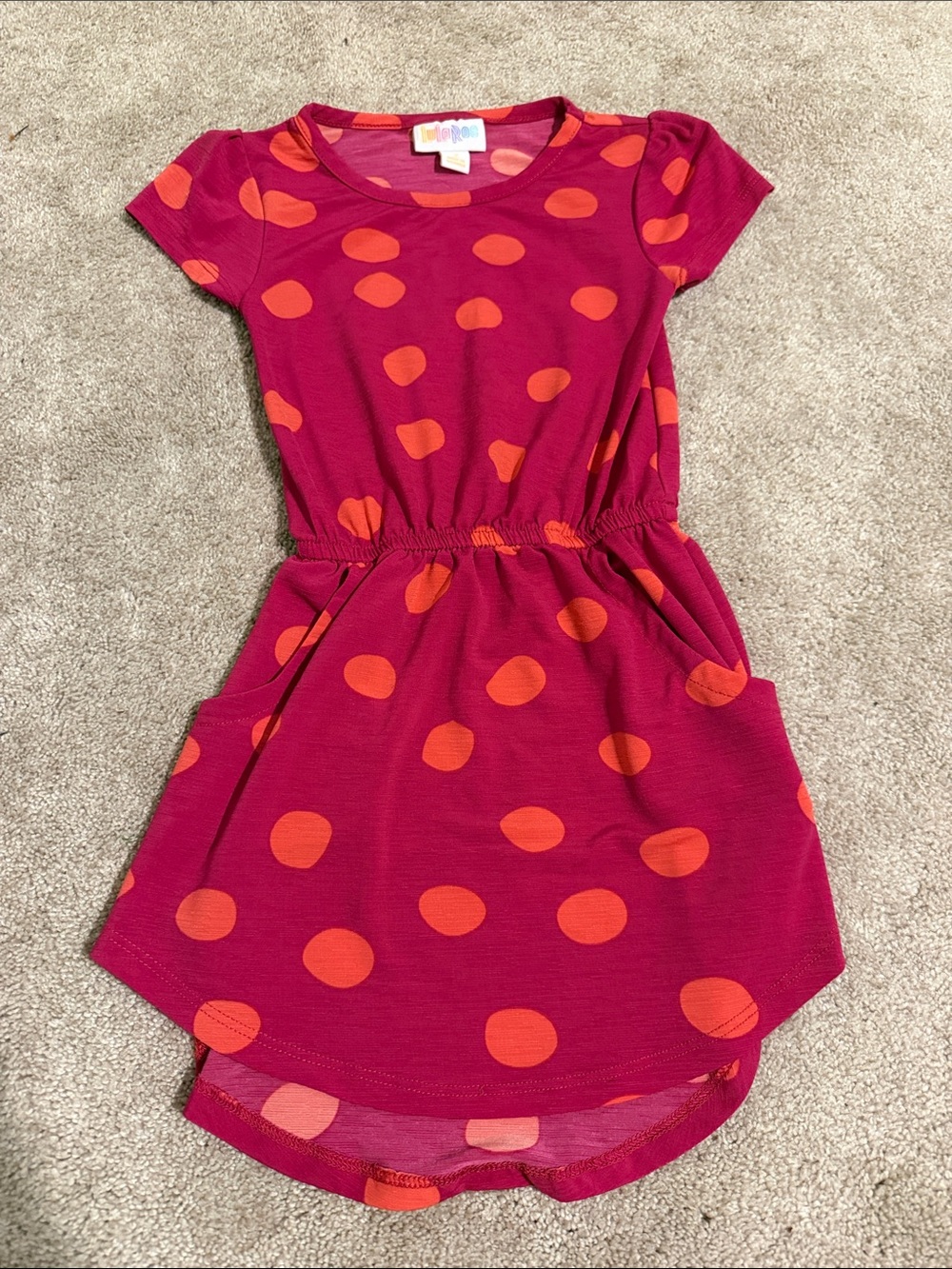 Lula Roe Girls' Pink Polka Dot Pocket Dress - Orange Dots